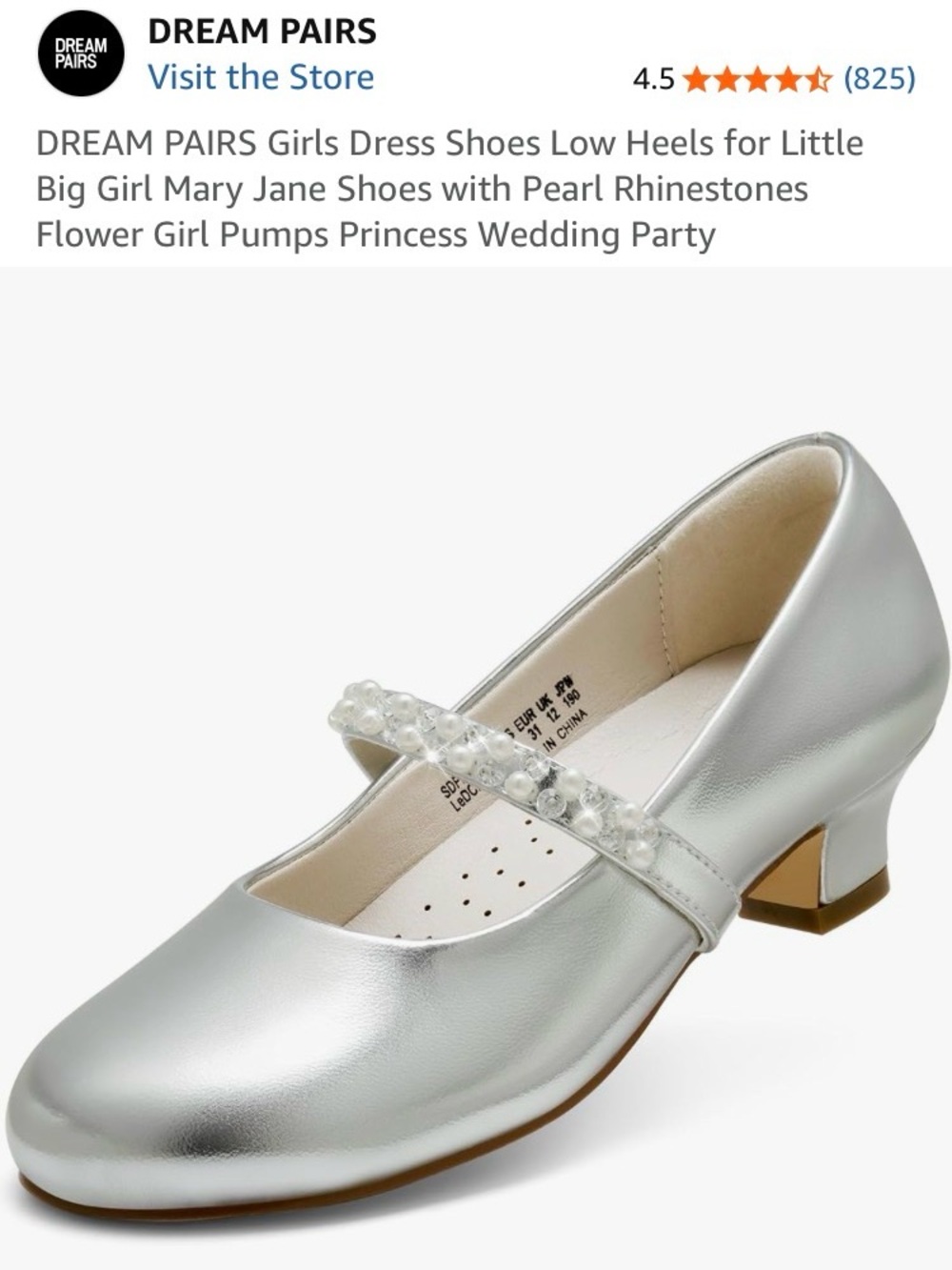 Dream Pairs Girls Silver Pearl-Embellished Mary Jane Dress Heels